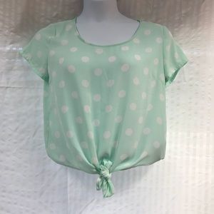 Mint white polka dot top